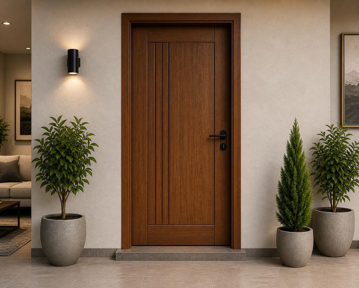 Modern framed fiber door with slim profile and weather resistance for contemporary homes in Tamil Nadu