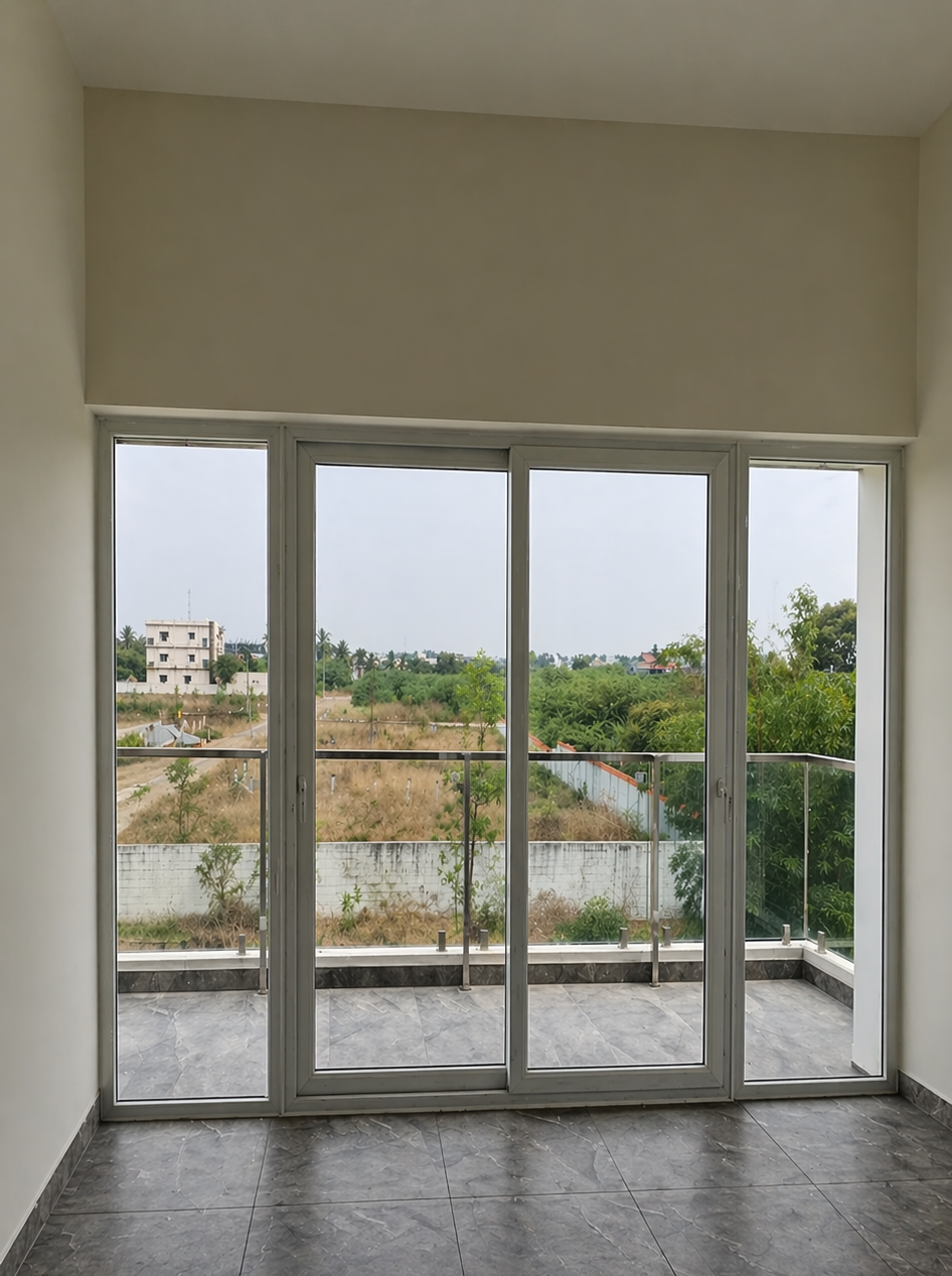 uPVC sliding window installed in a residential home in Coimbatore by MG Windows and Doors